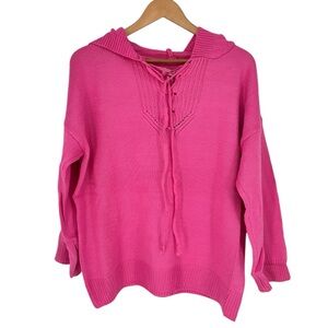 Main Strip Pink Knit Sweater size Small Long Sleeves Hooded NWT Lace Up Neckline